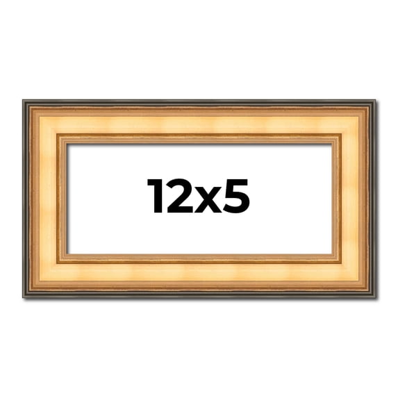 12x5 Frame Gold Plein Aire Solid Wood Picture Frame Width 2 Inches | Interior Frame Depth 0.5