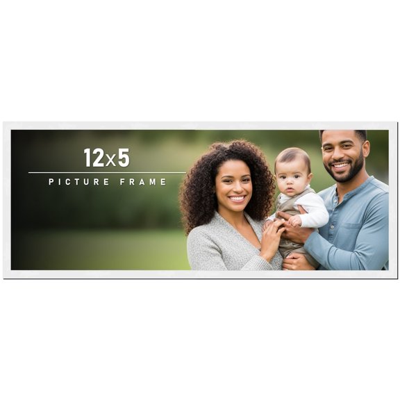 12x5 Frame White Solid Wood Picture Frame Includes UV Acrylic Shatter Guard Front, Acid Free Foam
