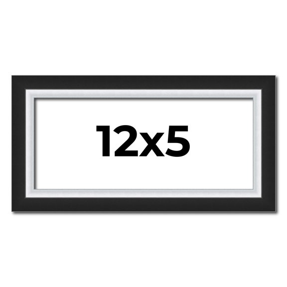 12x5 IN Frame Black & Silver Solid Wood Picture Frame Width 1.25 Inches | Interior Depth 0.75