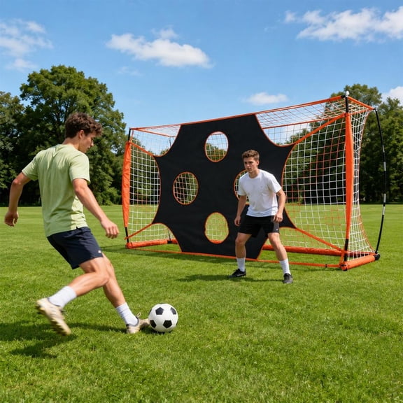 12x6 FT Soccer Goal Target Net with 10 Highlighted Scoring Zones, Portable Training Equipment for Backyard with Ground Stakes and Quick Setup