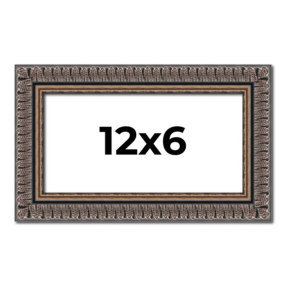 12x6 Frame Black Feather Payton Ornate Solid Wood Picture Frame Width 1.75 Inches | Interior Depth