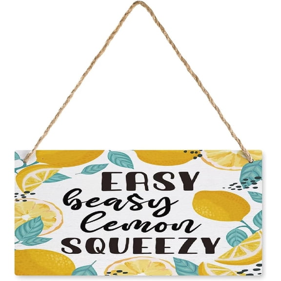 12x6 Inch Funny Lemon Decor Wood Sign Easy Peasy Lemon Squeezy Hanging Rustic Family Signs Sign Decor For Home Kitchen Office Cubicle Decor,Cute Summer Lemon Sign Decor