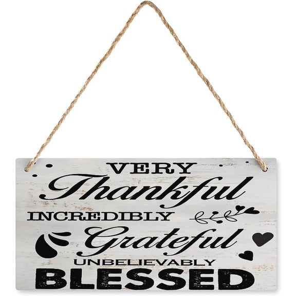 12x6 Inch Rustic Thankful Grateful Wood Sign Thankful Grateful Blessed Hanging Rustic Wall Decor Sign Christian Home Decor