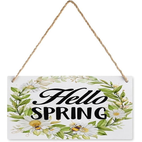 12x6 Inch Spring Decor Farmhouse Hello Spring Hanging Printed Wall Plaque Sign Daisy Spring Decorations Rustic Home Decor