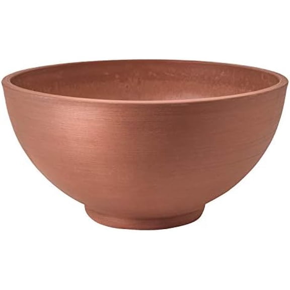 12x6 inch Plastic/Stone/Wood Composite Square Planter – No Drainage Hole (Drillable), Simplicity Bowl, Terra Cotta Color