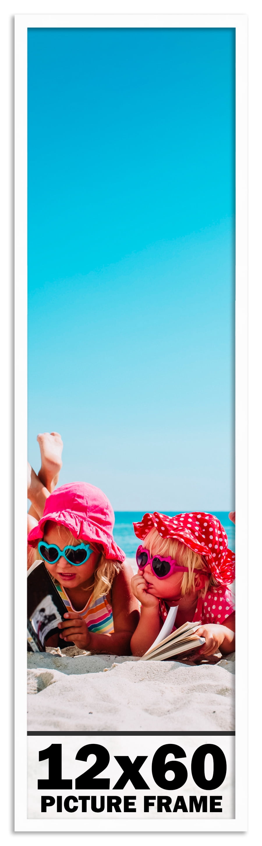 12x60 Frame White Solid Wood Picture Frame Includes UV Acrylic Shatter ...