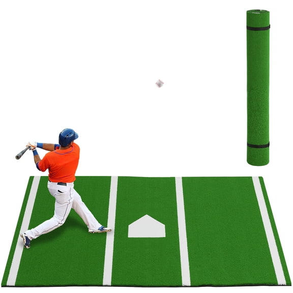 12x6ft Baseball Hitting Mat with Home Plate, 11mm Thick Turf & Non-Slip Base for Indoor/Outdoor Training