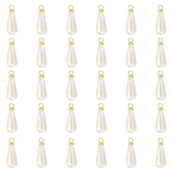 12x6mm Pearl Charm, 50Pcs Pearl Beads Teardrop Faux Pearl Pendant with Loop for Jewelry Making Necklace, Golden