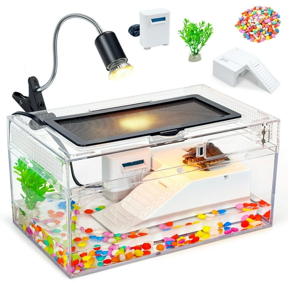 12x6x7 Turtle Starter Kit High-Definition Aquatic Turtle Tank with Heating Lamp, Filter, Advanced Ventilation & High-Temp Resistance for Turtle Terrarium Habitat