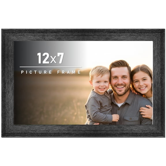 12x7 Frame Black Rustic Barnwood Solid Wood Picture Frame | 1.5 Inch Moulding Width | Includes UV
