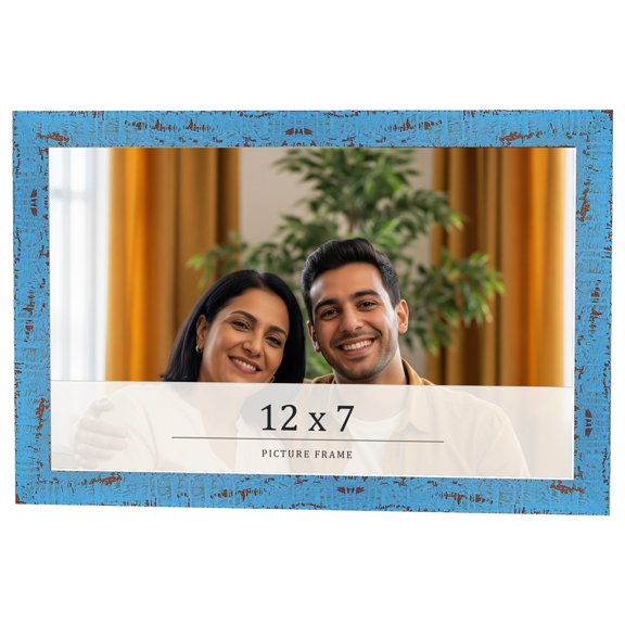12x7 Frame Blue Solid Wood Picture Frame Width 1.125 Inches | Interior Frame Depth 0.5 Inches |