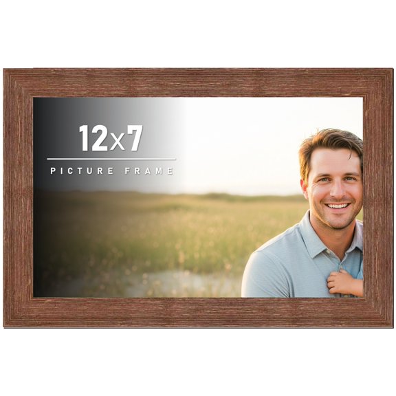 12x7 Frame Brown Distressed Barnwood Picture Frame | Rustic Farmhouse Photo Frame Includes UV