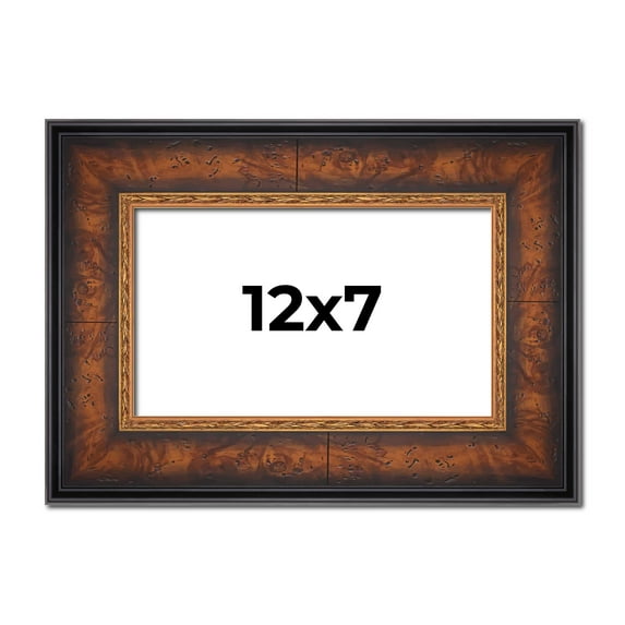 12x7 Frame Brown Walnut Gold Ornate Trim Solid Wood Plein Air Picture Frame | 3 Inch Moulding Width
