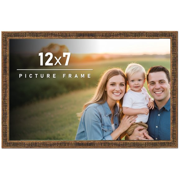 12x7 Frame Gold Solid Wood Picture Frame - Complete Modern Photo Frame Includes UV Acrylic