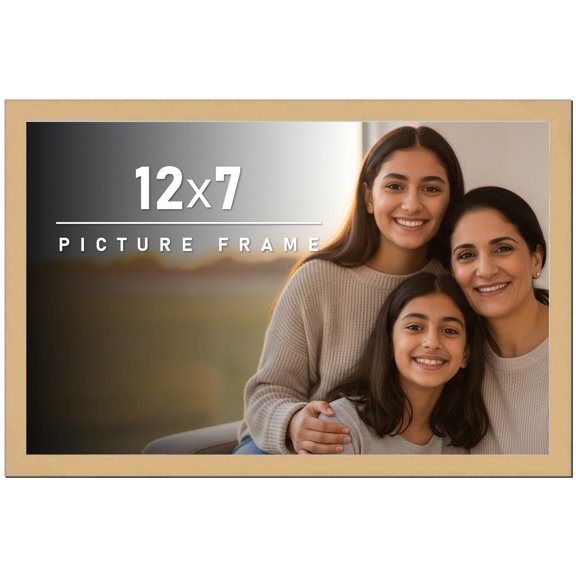 12x7 Frame Natural Wood Picture Frame | 0.75 Inch Moulding Width | with UV Acrylic Plexiglass, Foam
