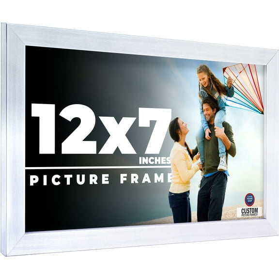 12x7 Frame Silver Stainless Steel Solid Wood Picture Frame | 0.75 Inch Moulding Width | Includes UV