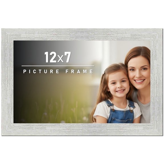12x7 Frame White Barnwood Picture Frame - Modern Photo Frame Includes UV Acrylic Shatter Guard