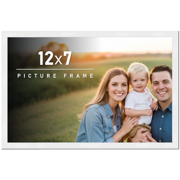 12x7 Frame White Solid Wood Picture Frame Includes UV Acrylic Shatter Guard Front, Acid Free Foam