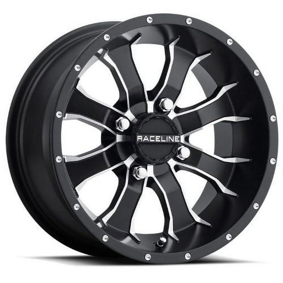 12x7 Raceline A77 Mamba UTV Satin Black with Machined Spokes Wheel 4x110 (-47mm)