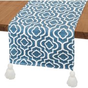 12x70 Inches Long for Home Decor Modern Scarf with Tassels Moroccan Design Stylish Vintage for Bohemian Dining Room Table Blue