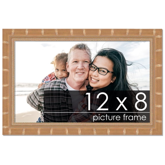 12x8 Gold Modern Bamboo Picture Frame - UV Acrylic, Foam Board Backing, Hanging Hardware