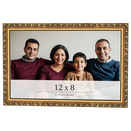 12x8 Frame Black & Gold Solid Wood Picture Frame Width 1.125 Inches | Interior Frame Depth 0.375