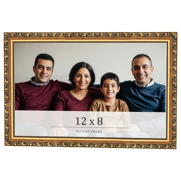 12x8 Frame Black & Gold Solid Wood Picture Frame Width 1.125 Inches | Interior Frame Depth 0.375