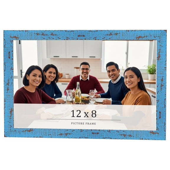 12x8 Frame Blue Solid Wood Picture Frame Width 1.125 Inches | Interior Frame Depth 0.5 Inches |