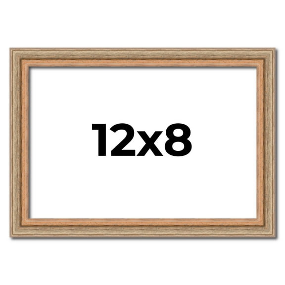 12x8 Frame Brown 60's Wooden Cabinet Solid Wood Picture Frame | 1 Inch Moulding Width | Complete
