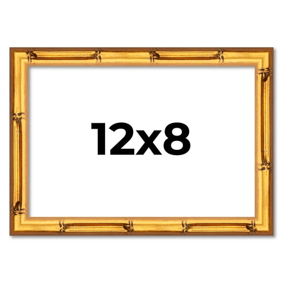 12x8 Frame Gold Bamboo Picture Frame - Complete Modern Photo Frame Includes UV Acrylic Shatter