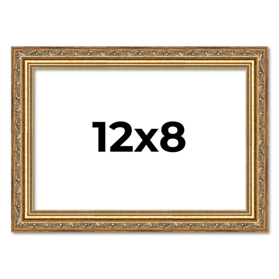12x8 Frame Gold Solid Wood Picture Frame Width 1.25 Inches | Interior Frame Depth 0.375 Inches |
