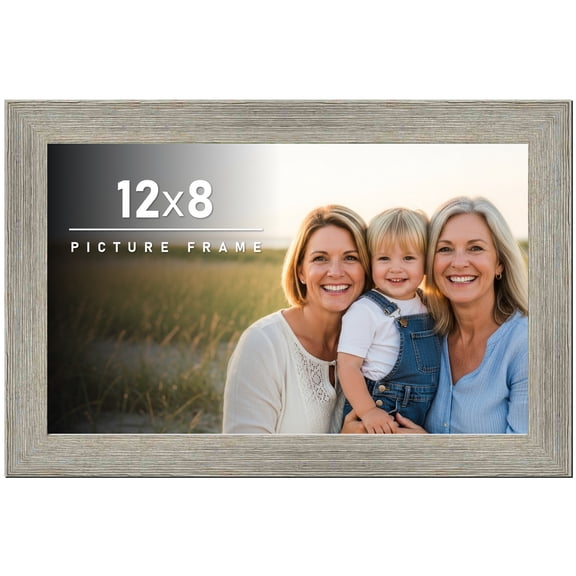 12x8 Frame Gray Barnwood Rustic Solid Wood Picture Frame | 1.5 Inch Moulding Width | Includes UV