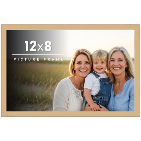 12x8 Frame Natural Wood Picture Frame | 0.75 Inch Moulding Width | with UV Acrylic Plexiglass, Foam