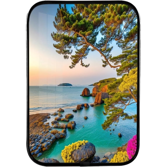 12x8 In Framed Coast Wall Art Decor with Black Frame and Decorative Beach Pictures Print For Tea Room, Modern Home Decor, Crystal Porcelain Painting Wall Decor