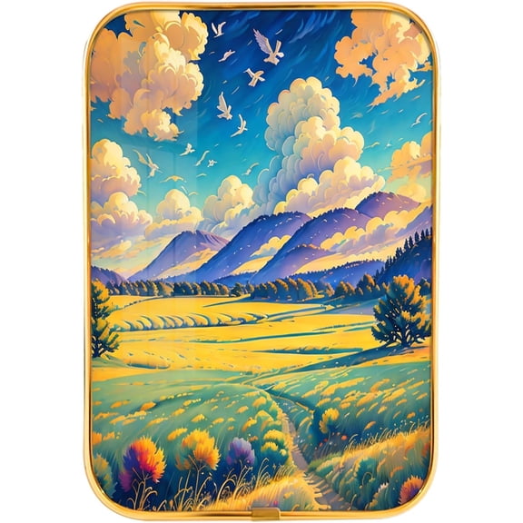 12x8 In Framed Countryside Wall Art Decor Field And Garden, Blue Sky, Cloud Picture Prints Artwork with Gold Frame for Living Room,Crystal Porcelain Painting Wall Decor