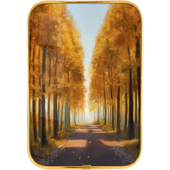 12x8 In Framed Fall Morning Sunrise Picture Prints of Nice Sunshine Peeking Through Forest Wall Art Decor with Gold Frame for Home, Crystal Porcelain Painting Wall Decor