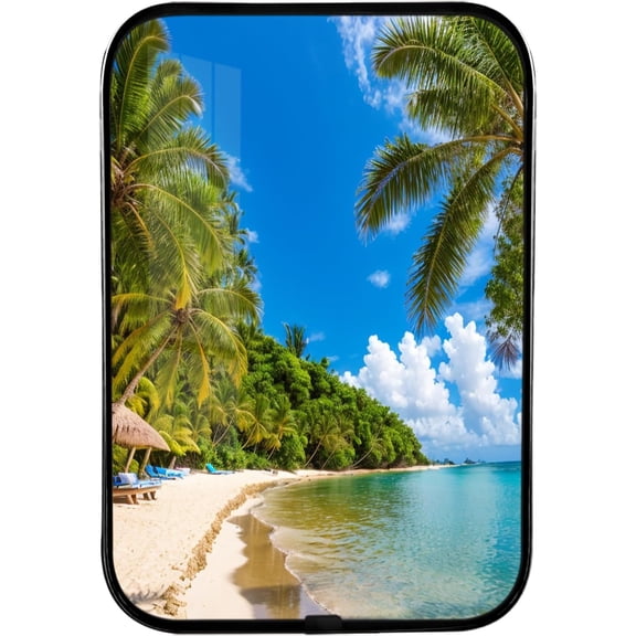 12x8 In Framed Summer Ocean Waves Coconut Trees on Sands Wall Art Decor with Black Frame and Decorative Beach Pictures Print For Bedroom, Crystal Porcelain Painting Wall Decor
