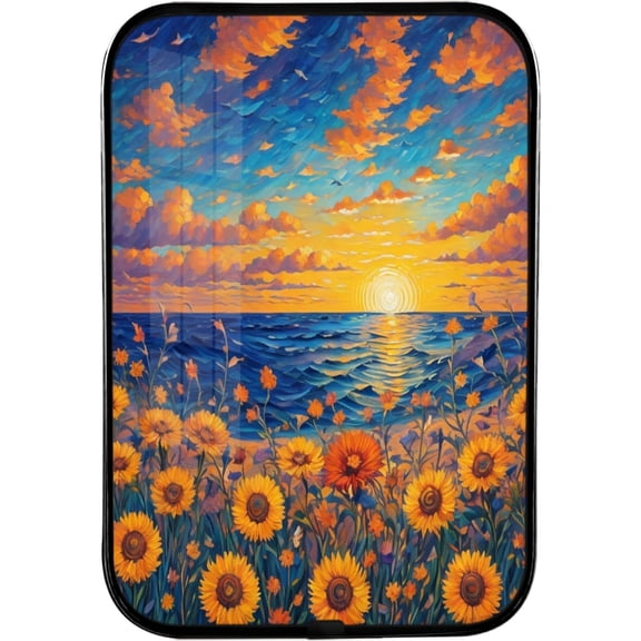 12x8 In Framed Sunflower Sunset Wall Art Decor Beach Sky Cloud Picture Prints Nature Landscape Artwork with Black Frame for Study,Crystal Porcelain Painting Wall Decor