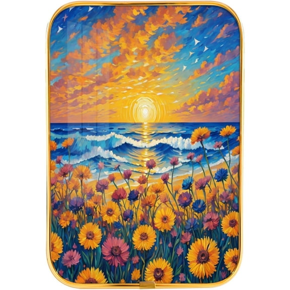 12x8 in Framed Sunflower Sunset Wall Art Decor Beach Sky Cloud Picture Prints Nature Landscape Artwork with Gold Frame for Bedroom,Crystal Porcelain Painting Wall Decor