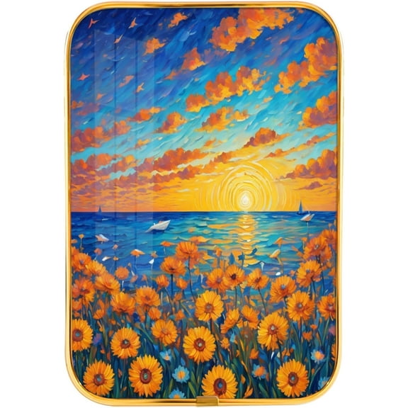 12x8 In Framed Sunflower Sunset Wall Art Decor Beach Sky Cloud Picture Prints Nature Landscape Artwork with Gold Frame for Living Room,Crystal Porcelain Painting Wall Decor