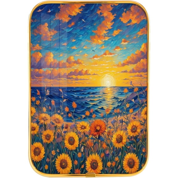 12x8 In Framed Sunflower Sunset Wall Art Decor Beach Sky Cloud Picture Prints Nature Landscape Artwork with Gold Frame for Study,Crystal Porcelain Painting Wall Decor