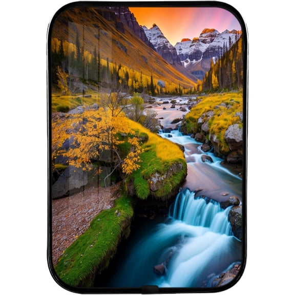 12x8 in Framed Waterfall and Stream Nature Pictures Artwork Fall Trees Rivers Landscape Prints with Black Frame for Pub,Crystal Porcelain Painting Wall Decor