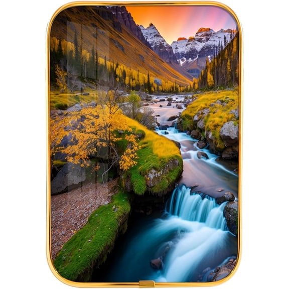 12x8 In Framed Waterfall and Stream Nature Pictures Artwork Fall Trees Rivers Landscape Prints with Gold Frame for Pub,Crystal Porcelain Painting Wall Decor