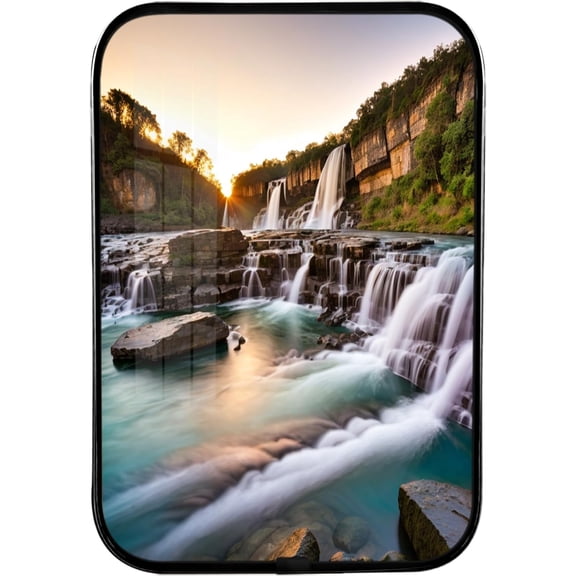 12x8 In Framed Waterfall and Stream in The Tropical Forest Scenery Nature Pictures Artwork Contemporary Wall Art with Black Frame for Hotel,Crystal Porcelain Painting Wall Decor