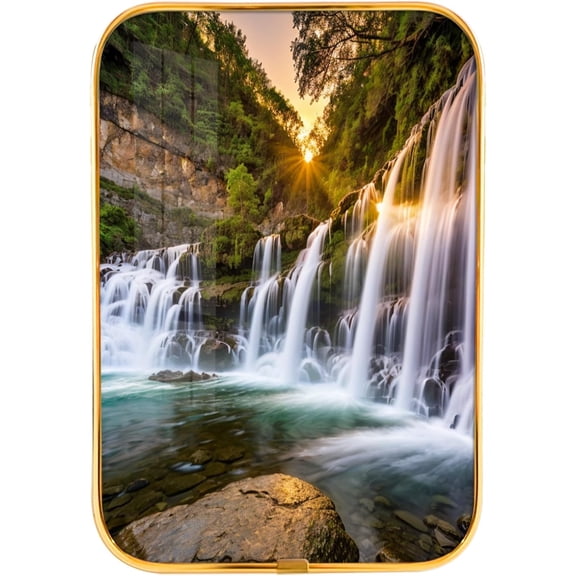 12x8 In Framed Waterfall and Stream in The Tropical Forest Scenery Nature Pictures Artwork Contemporary Wall Art with Gold Frame for Kids Room,Crystal Porcelain Painting Wall Decor
