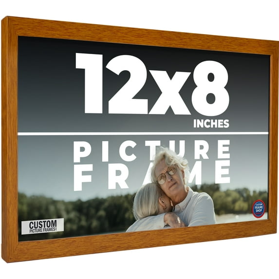 12x8 Honey Brown Real Wood Picture Frame Width 0.75 inches | Interior Frame Depth 0.5 inches |