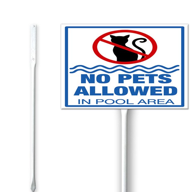 12x8 IN No pets allowed in pool area Pool Sign with Stakes,Fade