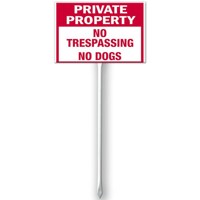 12x8 IN Private Property No Trespassing, No Dogs Yard Sign with Stake