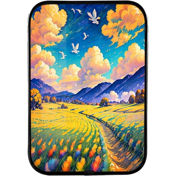 12x8 In Framed Countryside Wall Art Decor Field And Garden, Blue Sky, Cloud Picture Prints Artwork with Black Frame for Kitchen,Crystal Porcelain Painting Wall Decor