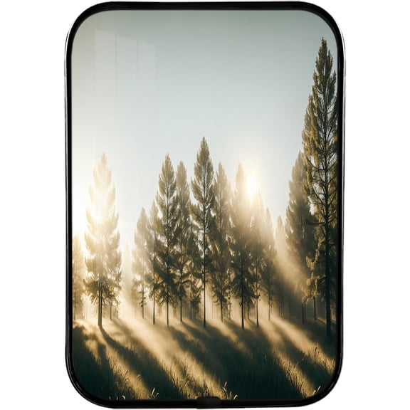 12x8 In Framed Morning Sunrise Picture Prints of Nice Sunshine Peeking Through Forest Wall Art Decor with Black Frame for Single-room,Crystal Porcelain Painting Wall Decor